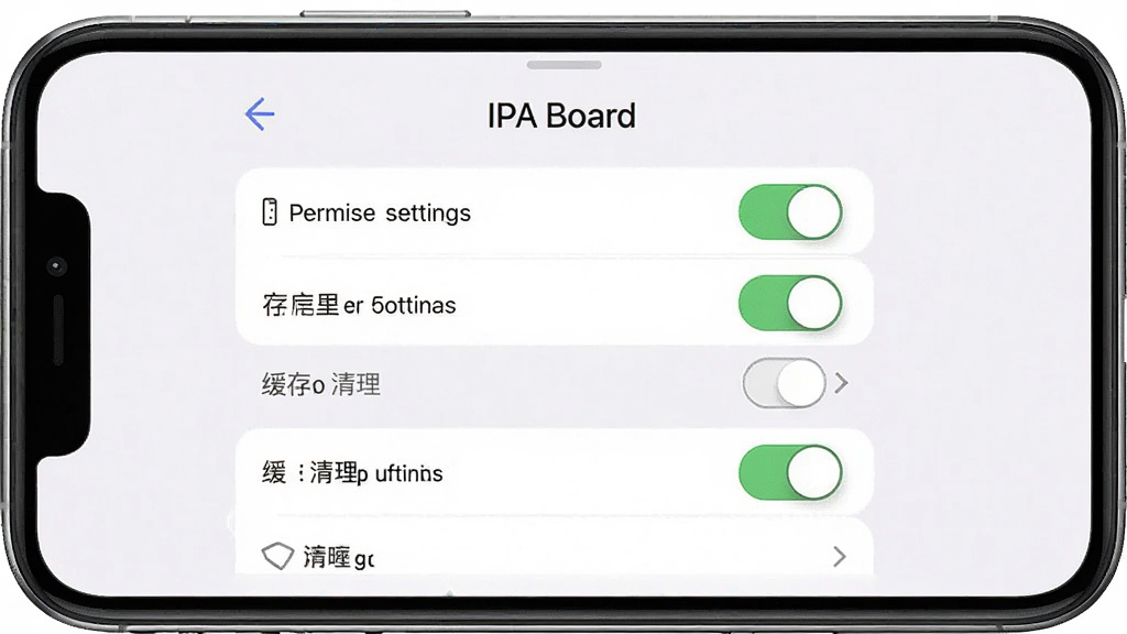 һ��չʾ�ֻ���Ļ��ͼƬ����Ļ��ʾ IPA Board �������ý��棬�������Ȩ�޿��غͻ�������ѡ�����Ϊ�����б������־��У��Ű����������Ϊ��Լʵ�÷磬ϸ�ڰ������ذ�ť��ͼ�꣬���ʸ��壬����ɾ����޶���Ԫ��