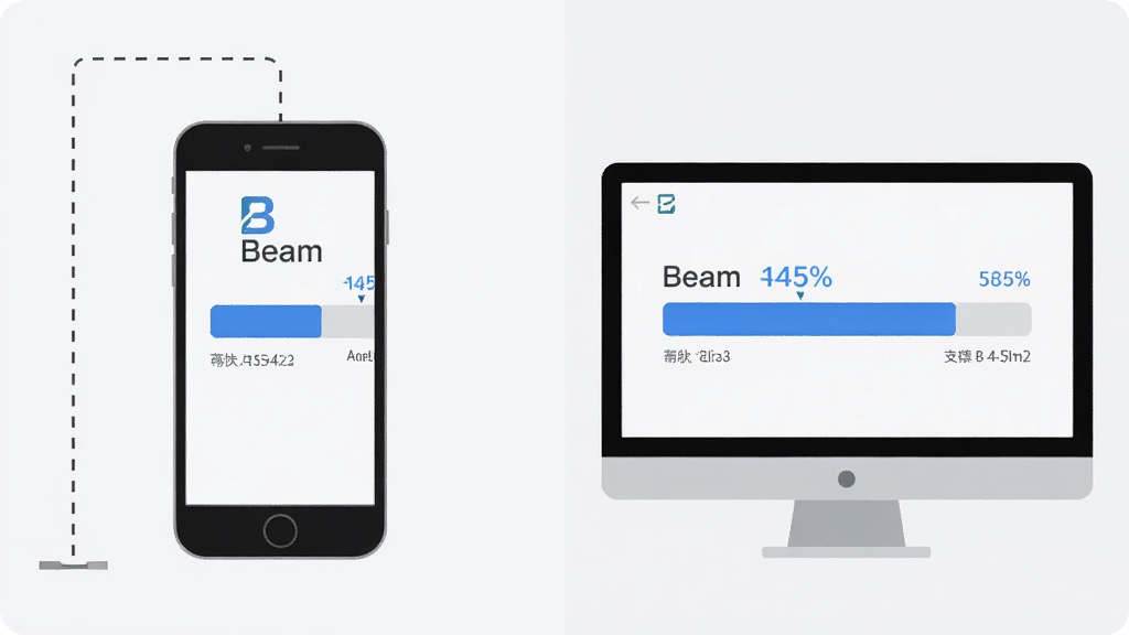 ��������Ϊ�ֻ��������Ļͬʱ��ʾBeam�Ĵ�����������棬������Ϊ��ɫ��䣬�����豸���������ӣ�����Ϊ���ҷ����Ա�չʾ������Ϊǳ�Ұ�ɫ�����Ϊ��ƽ������ʾ��ͼ��ϸ�ڴ�����ٷֱ��������ļ���С��ע�����������ɾ����޶���װ��