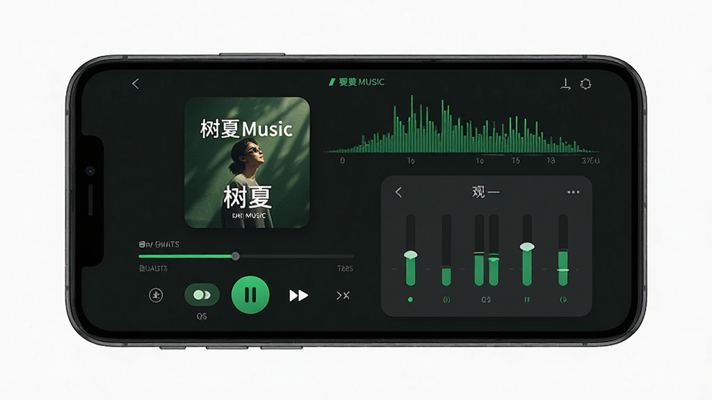 һ��չʾ����Music���Ž���ĳ���ͼ�������������ֻ���Ļ����ʾ���ڲ��ŵĸ������桢�������������л���ť�;�������壬��������ɫ����������ɫ����Ԫ�أ�������רҵ��ϸ���Ͽɼ�Ƶ���������Ӿ�Ч�������������ɾ����޶���Ԫ��