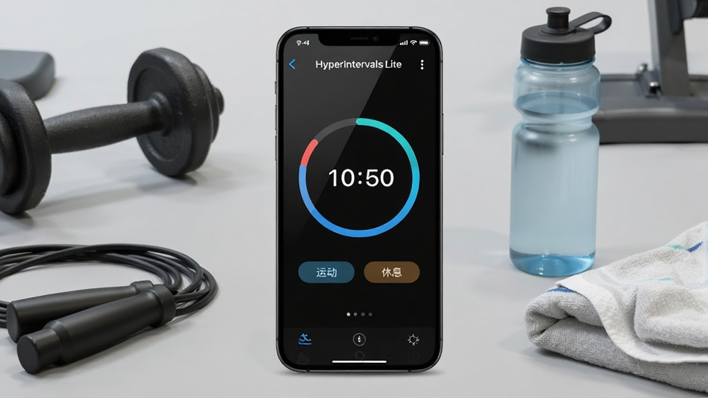 �����������һ�������ֻ�����Ļ��ʾ HyperIntervals Lite �ļ�ʱ���棬�����������Ե�Բ�ε���ʱԲ���롰�˶�������Ϣ��״̬��ǩ���ֻ���Χ�������塢�������˶�ˮ����ë���Ƚ������������Ϊǳ��ɫ���������������岼�����ҶԳơ�����ͻ�������Ϊ��ˬдʵ�������Ʒչʾ�磬ϸ�ڰ�����Ļ�߹⡢������������뻷�������Ӱ�����������ɾ����޶���Ԫ������������