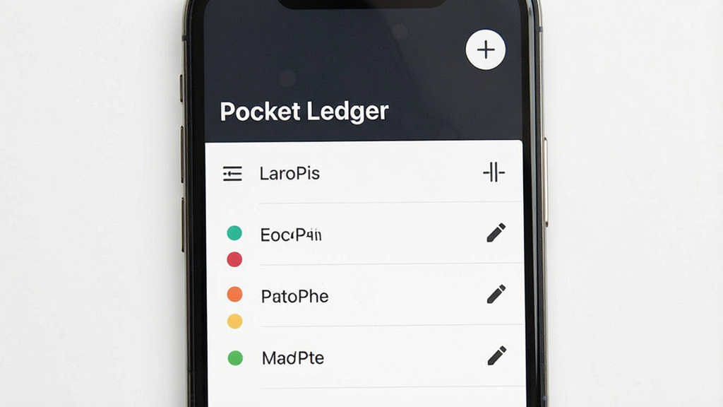 һ��չʾPocket Ledger�Զ��������������ͼƬ������Ϊ�ֻ���Ļ��ʾ�����б������Ӱ�ť������Ϊ�б��������ж����мӺŰ�ť���Ű�Ϊ���������б����£����Ϊ���ż�����ƣ�ϸ�ڰ�����ק����ͼ�ꡢ��ɫԲ���ʶ���༭Ǧ��ͼ�꣬���ʸ���ɾ��޶���Ԫ��