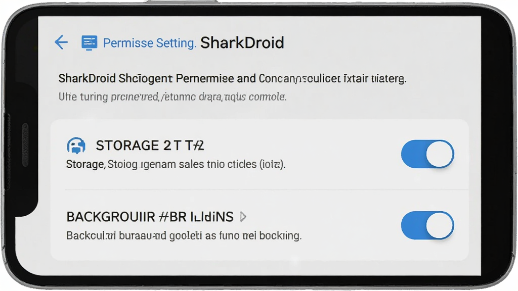 һ����׿�ֻ���ʾSharkDroidȨ����������ҳ�棬��Ļ���д洢Ȩ�޺ͺ�̨����Ȩ�޵Ŀ���ѡ��Ա���������˵����ʾ���������ǳ�ұ�������ɫ��ť����������񣬻����������޶���Ԫ��