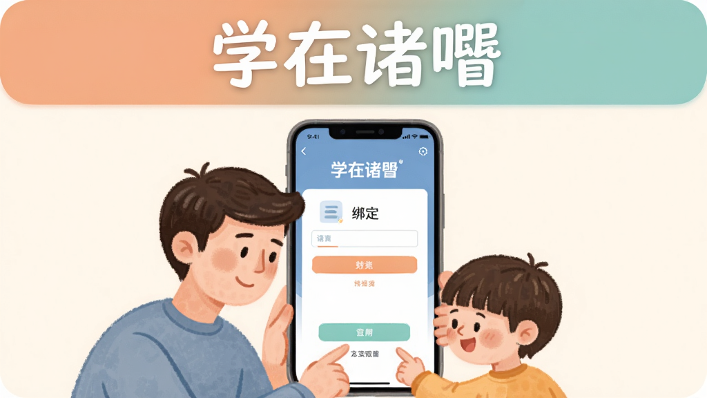 ����Ϊ�ҳ��뺢�ӹ�ͬ�鿴�ֻ���Ļ�ĳ�������Ļ����ʾ��ѧ�����ߡ��˺Ű�ҳ�棻����Ϊ����λ�ڻ����·����ֻ���Ļ���зŴ�չʾ���Ű�Ϊ���ι�ͼ�����������ɫ����С�ѧ�����ߡ����������Ϊ��ܰ��ͥ�廭�磻ϸ�������������Ȼ�����水ť��������ɫ��ͣ�����ϸ�塢����ɾ����޶���Ԫ��