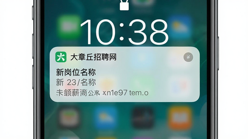手机通知中心界面展示“大章丘招聘网”岗位推送提醒,通知卡片显示新岗位名称与薪资,背景为手机锁屏界面,顶部时间显示,整体简洁,扁平化设计,画质清晰干净,无多余元素