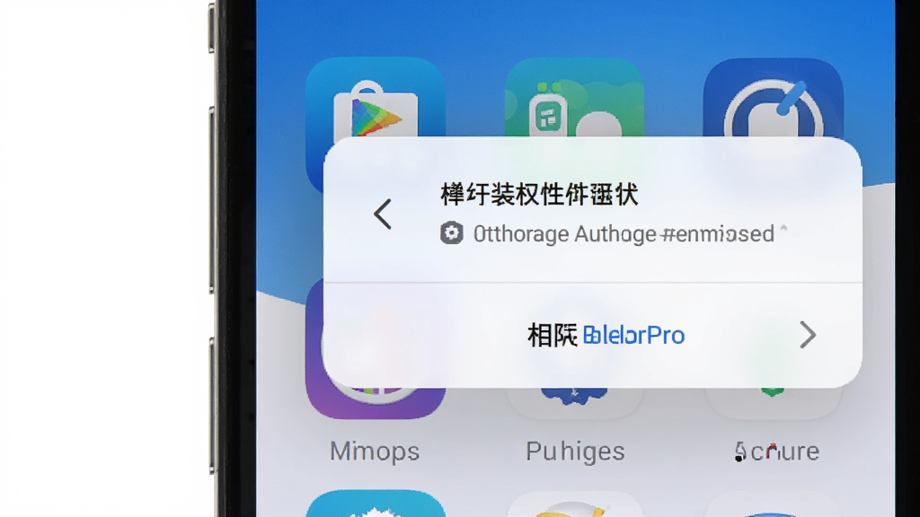 相册Pro安装权限设置界面,手机屏幕显示存储权限授权弹窗与应用图标,界面清晰,蓝白风格,画面干净,无多余元素,高清画质