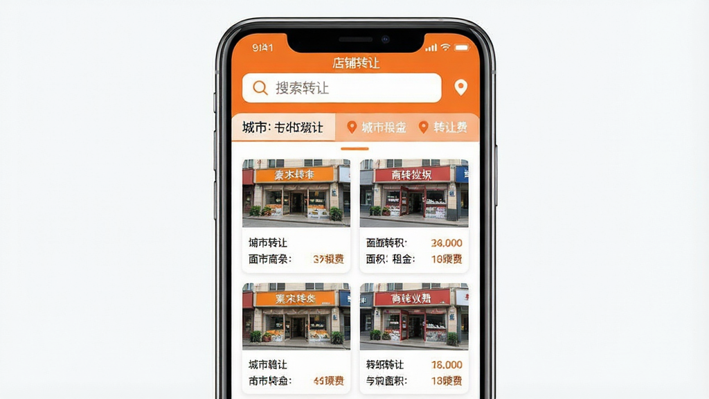 һ���ֻ�Ӧ�ý���չʾͼ������������һ�����������ֻ�����Ļ����ʾ������ת�á�APP��ҳ��������������ͳ��ж�λ���в�Ϊ���̿�Ƭ�б���ÿ�ſ�Ƭ����������ͼ����������ת�÷�������Ϣ��������ð׵׳�ɫ��׺�ı�ƽ���ƶ���UI��񣬲���������ϸ�ڸɾ������ʸ��壬�޶���Ԫ��