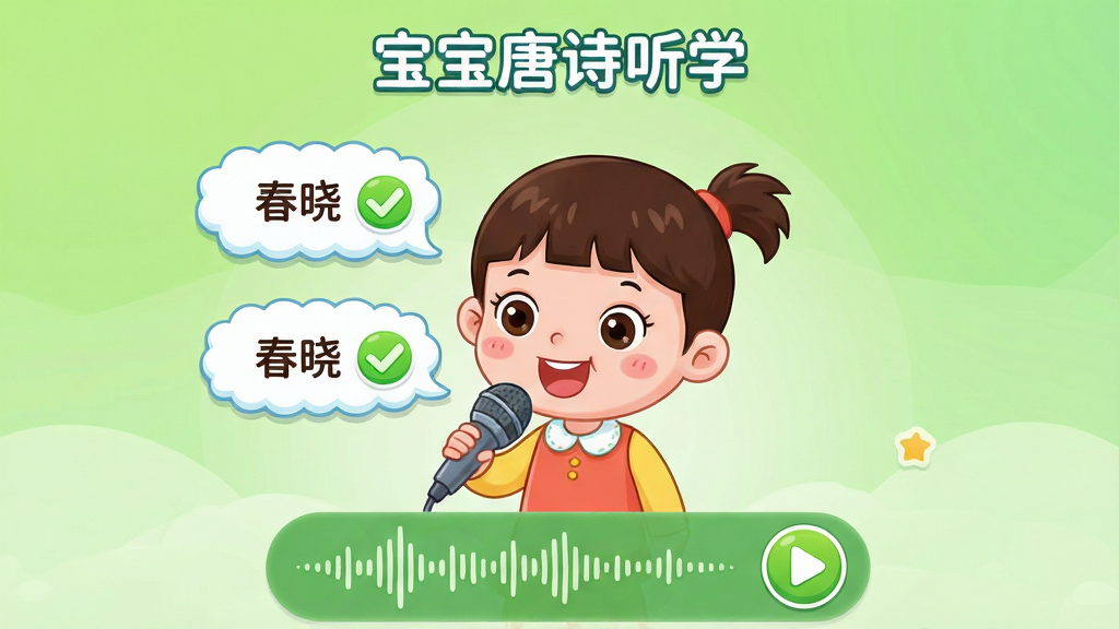 ��ͯ����������������ʫ��ѧ���ĸ������ܽ��棬����������һ����ͨСŮ��������˷��ʶ���ʫ���������ĳ�����ʫ�������ݶԻ�����ʽ��両�֣��Ա�����ɫ�ĶԹ���Ǳ�ʾ������ɣ��ײ���¼�����κͲ��Ű�ť������Ϊǳ��ɫ���䣬�����ÿɰ������ּ��ֱ�ۣ����廭�ʣ��޶���װ��Ԫ��