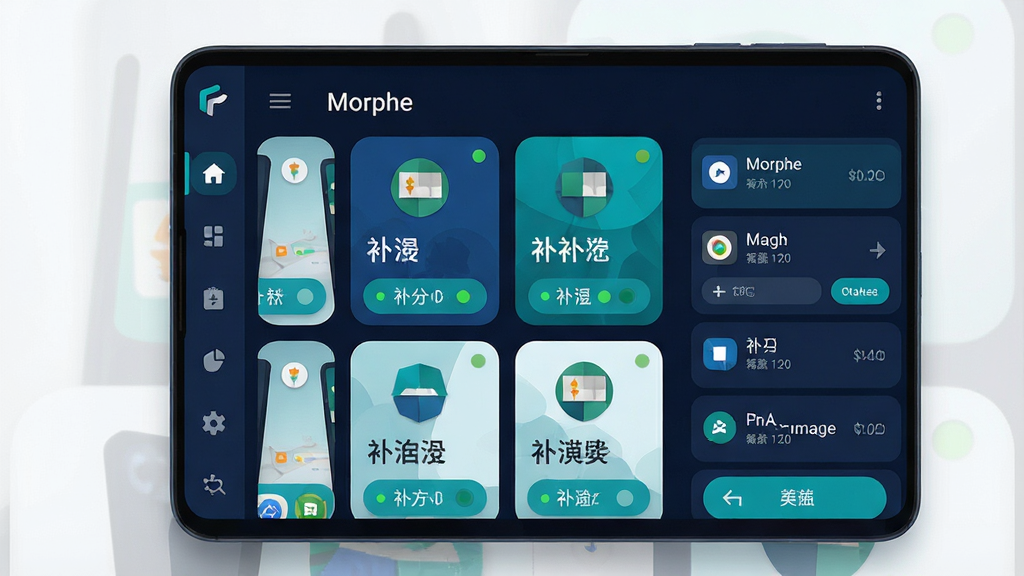 一张展示安卓手机界面的产品主视觉图,画面中央为深色背景的应用程序管理面板,面板顶部有