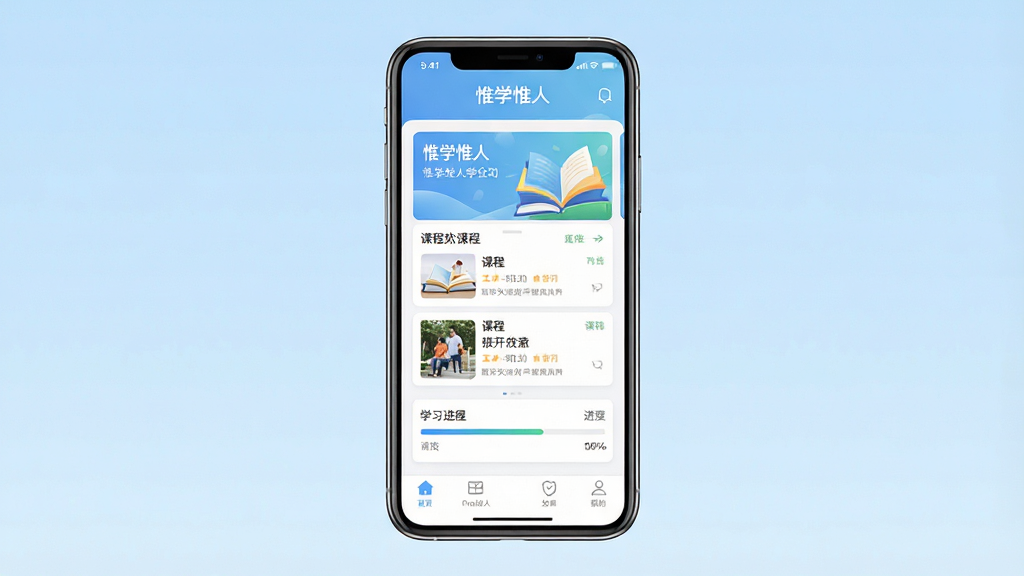 һ���ֻ�Ӧ�ý���չʾͼ������������һ�����������ֻ�����Ļ����ʾ��ΩѧΩ�ˡ�ѧϰ��Ӧ�õ���ҳ���棬�����γ��б���Ƭ��ѧϰ��������ײ�������������Ϊǳ��ɫ���䣬��������ˬ��Լ����ͼ���жԳƣ�ϸ�����������ʸɾ����޶���Ԫ��