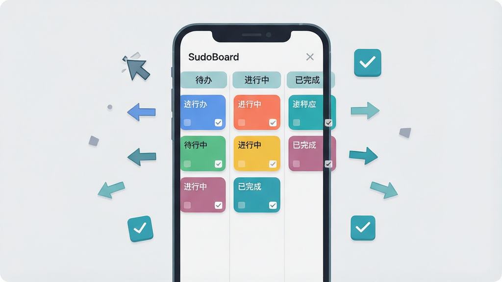 һ��չʾSudoBoard�����������Ľ���廭�����������������ֻ���ʾ���п��壬�б���ֱ�Ϊ�����족�������С�������ɡ���ÿ�����ж��Ų�ɫԲ�ǿ�Ƭ����Ƭ���м��������Ŀ�͹�ѡ�򣬽�����ɫΪǳ�ұ�����������ɫǿ��ɫ���ֻ���ΧƯ������ק��ͷ�빴ѡͼ�꣬������Ϊ��ƽ��ʸ���廭��ϸ�ڸɾ���ˬ�������������޶���װ��Ԫ��