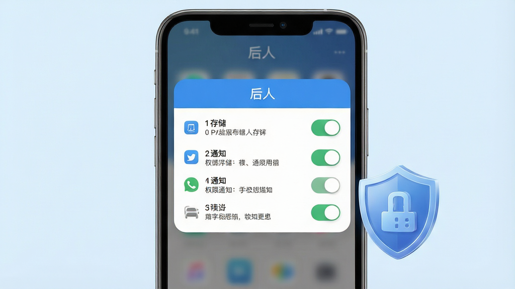 һ���ֻ�Ȩ�޹�������ʾ��ͼ����������Ϊ�ֻ���Ļ��ʾ�����ˡ�APP��Ȩ�����󵯴����������г��洢��֪ͨ��Ȩ����������;˵������Ļ�Է���һ������ͼ��������ȫ����������Ϊ����ɫ���䣬��ͼ���У����Ϊ���Ƽ��磬ϸ�ڴ����ֵ���Բ�ǡ����ذ�ť��ͼ�����������ʸ��壬����ɾ����޶���Ԫ��