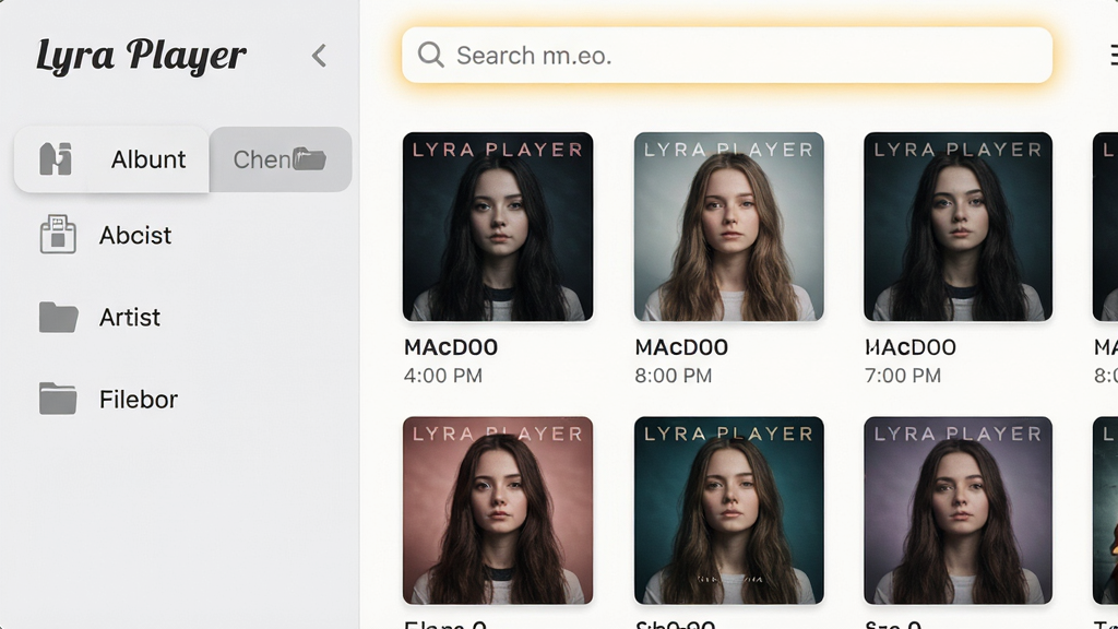 Lyra PlayerӦ�ý�����д�����Ϊ���ർ������ʾר���������ҡ��ļ��б�ǩ���Ҳ�Ϊ�����б����񲼾֣�ÿ�׸�������ר������ͼ��ʱ����Ϣ�������������������������ˬǳɫ�����ֹ�����ϸ�����������ʸɾ�������Ԫ��