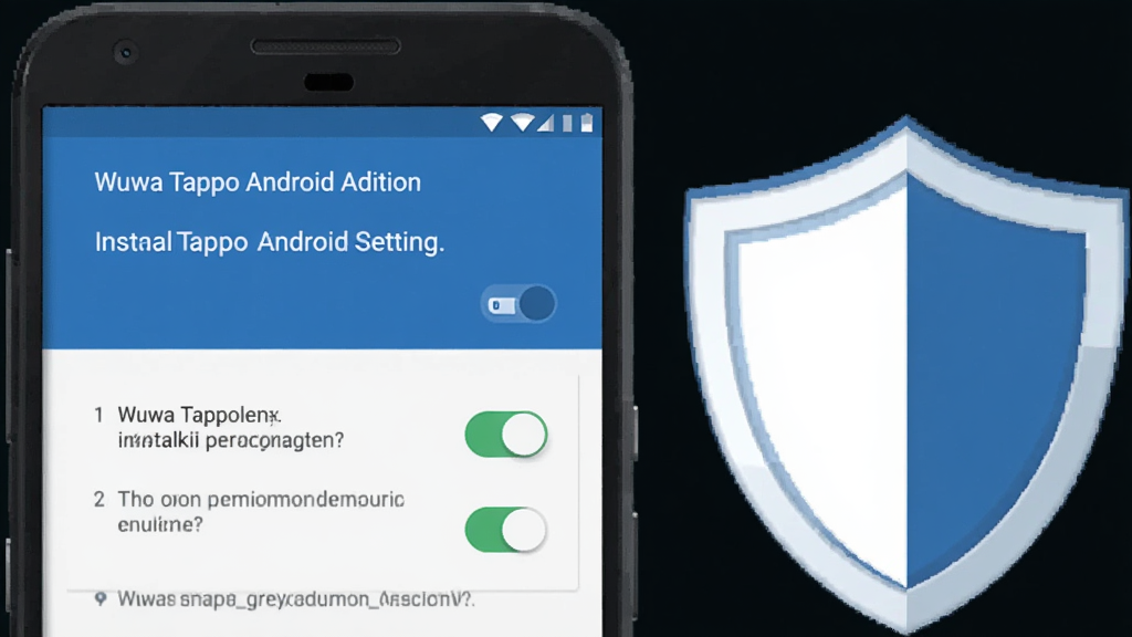 ��������Ϊһ����׿�ֻ���Ļ��ʾWuwa Tappo Android��İ�װȨ�����ý��棬�������п��ذ�ť����ʾ���֣��ֻ��Ա߷���һ������ͼ��������ȫ������Ϊ�ֻ�����ƫ�󡢶���λ���Ҳࣻ���Ϊ��ƽ����Ϣͼ�磬��ɫΪ�������ɫ��ϸ���Ͽ��ذ�ť���ֿ���״̬����������������ɾ����޶���Ԫ��