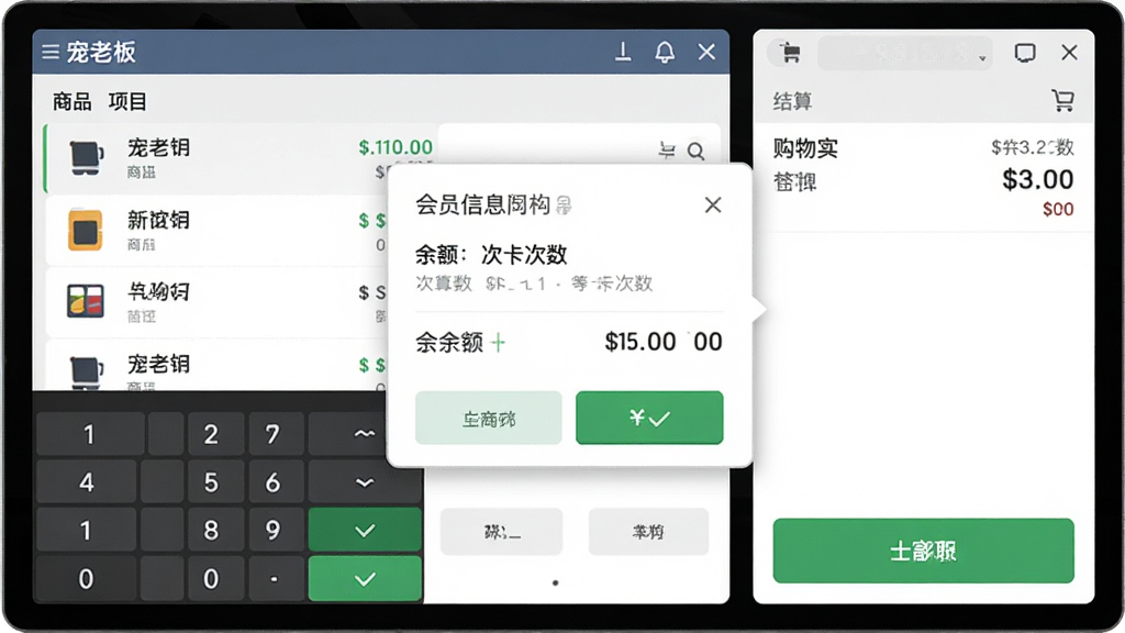 ���ϰ�����������棬����Ϊ����̨����ҳ�棬�������Ϊ��Ʒ����Ŀ�б����Ҳ�Ϊ���ﳵ����㰴ť���в�������Ա��Ϣ��Ƭ��ʾ�����ο��������Ű������ȷ�����Ϊ�ִ������ƽ�磬ϸ�ڰ������ּ��̡�����������ɫȷ�ϰ�ť�����ʸ���ɾ��޶���Ԫ��