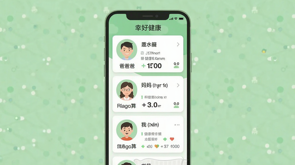 һ����ͥ������������ͼ�����������ǡ��Һý�����Ӧ�ý��棬��Ļ����ʾ��λ��ͥ��Ա��ͷ��Ƭ���ֱ��ע�ְ֡����衢�ң�ÿ�ſ�Ƭ�·��н�������ժҪ�����岼��Ϊ�������У�ǳ��ɫ��������ƽ����Ʒ��ϸ�ڼ�࣬��������