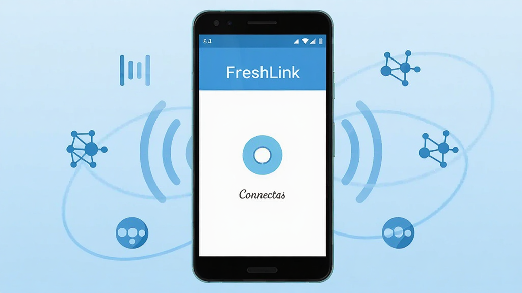 �����������һ����׿�ֻ����ֻ���Ļ��ʾ�������ӹ������棬�����С�FreshLink����������Χ�����źŲ���������ڵ�ͼ�꣬����Ϊǳ��ɫ���䣬������ñ�ƽ���Ƽ����ϸ�ڸɾ����䣬�����������޶���Ԫ��
