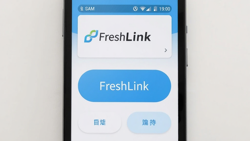 һ����׿�ֻ���ʾ��FreshLink�������棬���沼��Ϊ�Ϸ�״̬��Ƭ���м��ť���·�����С��ť����������������Ϊ��ɫ�뵭�����䣬����Լ�����ʸɾ�