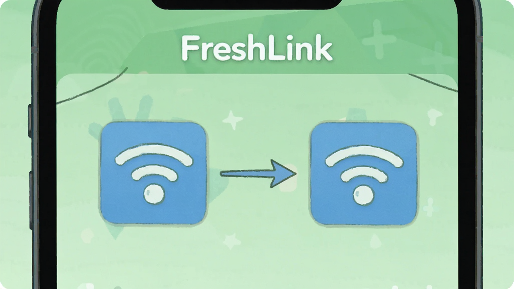 �ֻ���Ļչʾ��FreshLink�������л�ʾ����棬��������ͼ��֮���ü�ͷ���ӣ������С�FreshLink����ʶ������Ϊǳ��ɫ����ƽ�廭���ϸ�ڼ�࣬��������