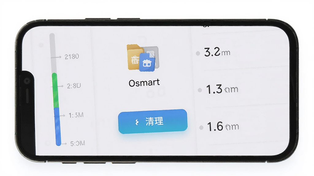 ����Ϊ�ֻ���Ļ��ʾOsmart�����������棬����Ϊ���ɨ��������Ҳ�����б����Ű����½ṹ���������Ϊ��ԼǳɫϵUI��ƣ�ϸ�ڰ��������ļ�ͼ�ꡢ������ť���ռ��ͷ���ֵ�����������ɾ��޶���Ԫ��