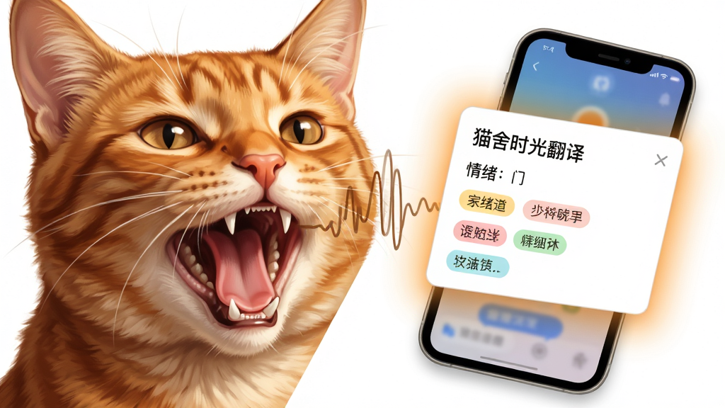 ����Ϊһֻ��è����л�����д���棬�Ա������š�è��ʱ�ⷭ�롱������ʶ������Ƭ������Ϊ��è�ҿ�Ƭ���Ű�Ϊ�Խ��߹�ͼ�����Ϊдʵ�廭���UI����չʾ��ϸ�ڰ�������������è���������ֻ���Ļ����Ƭ����ʾ������ǩ���֡�ůɫ���Σ����ʸ��壬����ɾ����޶���Ԫ��
