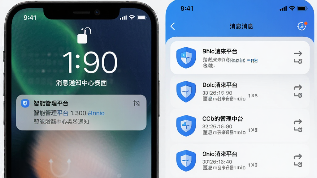 �ǻ۹���ƽ̨��Ϣ֪ͨ���Ľ��棬����չʾ�ֻ�����״̬�µ�֪ͨ��Ƭ��APP����Ϣ�б���ͼ��Ϊ��ɫ�������ͣ������ˬ������ϸ�壬�޶�������