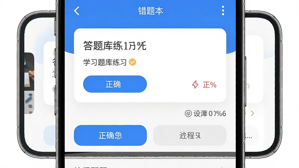 �ֻ�APP�����ϰ���棬����Ϊ����ҳ������Ȿ�б�������Ϊ�Ϸ���Ŀ��Ƭ�·�ѡ�ť���Ű���ж��룬���Ϊ��ˬѧϰ����棬ϸ�ڰ�����ɫѡ��״̬����ȷ����������Ȱٷֱȣ���������������ɾ����޶���Ԫ��