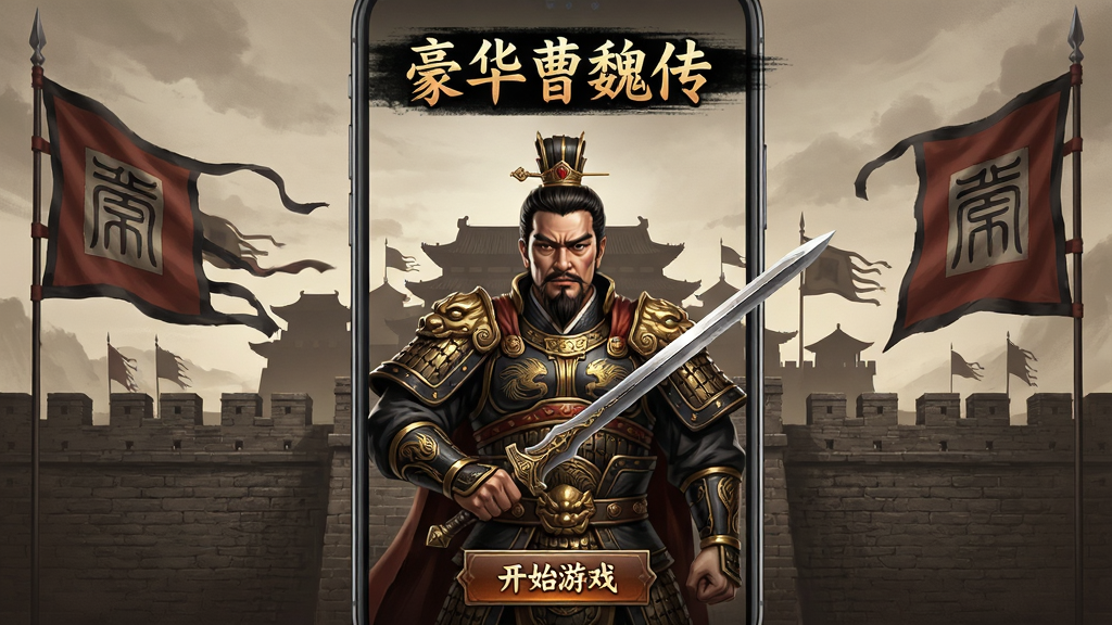 ��������Ϊһ������ս��������ε��������棬���������źڽ�ɫ���׵Ĳٰܲ������ֳֳ���Ŀ�����ϣ������������ǳصļ�Ӱ��Ʈ��Ĳ�κ���ģ����ֲ��������ֻ���Ļ��ͼ���Ϸ�������Ϸ���������·�Ϊ��ʼ��Ϸ��ť���Ű���������С����ķ������ࣻ���Ϊдʵ�������������Ⱦ��ϸ�ڰ���������·����ǽשʯ�ʸС������ϵ�׭�����������ʸ��塢ɫ�ʺ��ء��ɾ����޶���Ԫ�أ�����������Ϊ��������κ����
