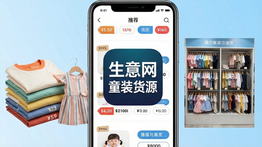 �ֻ���Ļ��ʾͯװ�����̳ǽ��棬���������ǡ�������ͯװ��Դ��Ӧ��ͼ������ҳ�Ƽ��б������ڷ��۵�����Ķ�ͯT��������ȹ���Ҳ��ǵ��ڻ���ʵ��������Ϊǳ��ɫ���䣬���ֲ������·ֲ�ṹ��������µ����Ӿ���ϸ�ڰ����۸��ǩ�ͷ��ఴť�������������ɾ����޶���Ԫ��