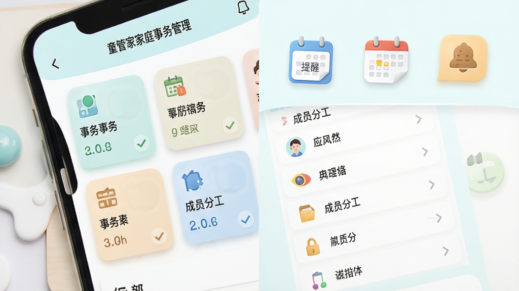 ͯ�ܼҼ�ͥ����������棬�ֻ���Ļ����ʾ��������������Ƭ�ͳ�Ա�ֹ��б����Ա�������������ͼ�꣬����Ϊ���ҷ������������ǳɫ��ϸ�ڱ��ֿ�Ƭ��Ӱ��ͼ���ʸУ����ʸɾ����޶���Ԫ��