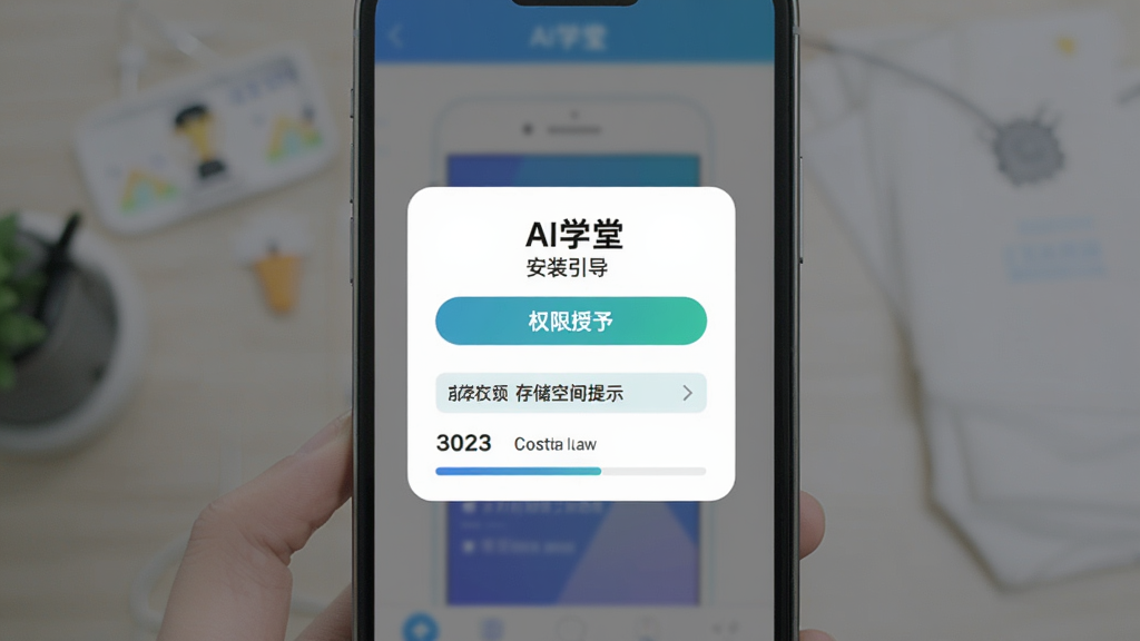 ����ΪAIѧ��Ӧ�����ֻ��ϵİ�װ�������棬���ֲ��þ��е���ʽ�Ű棬���Ϊ�������Ĺ��������磬ϸ�ڰ���Ȩ�����谴ť���洢�ռ���ʾ�������������������������ɾ�������������Ϊ��AIѧ�á��롰��װ������