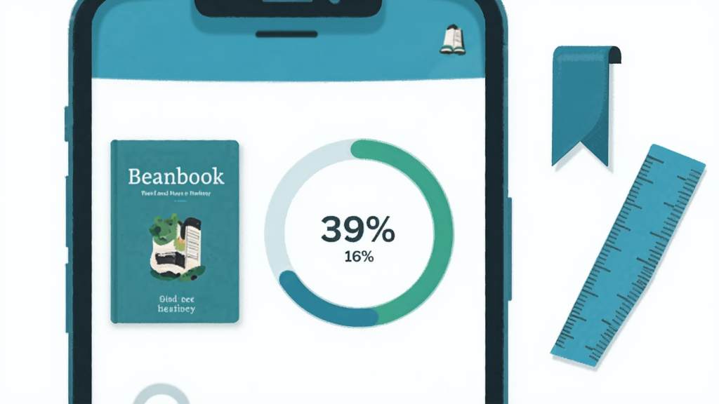 һ��Beanbook�Ķ�����׷�ٹ��ܵ�ʾ��ͼ����������Ϊ�ֻ���Ļ��д����Ļ����ʾһ����ķ����뻷�ν��������������Ա�ע�ٷֱ����֣������Ҳ�Ư������ǩ��̶ȳ�Ԫ�أ����ּ����У�����ƽ���廭��ɫ��������Ϊ����ϸ�����������ʸɾ����޶���Ԫ��