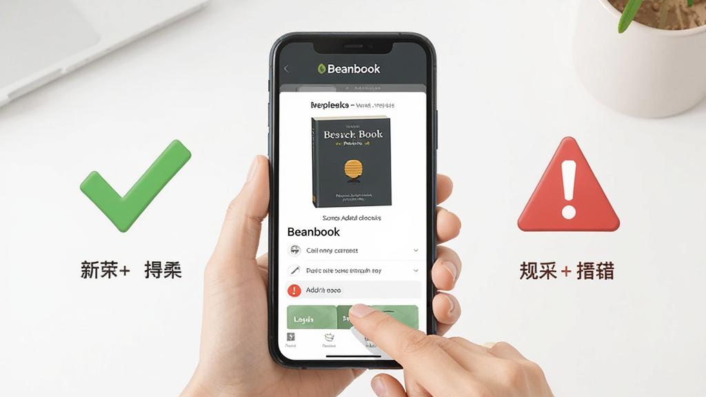 һ��Beanbook����ʹ�ó���ʾ��ͼ������Ϊһֻ�����ֻ�����Beanbook�����鼮ҳ�棬��Ļ���жԹ��뾯ʾͼ��ֱ������ȷ�������������汳����࣬���дʵ�廭��ɫ�����죬ϸ����������ʸɾ����޶���Ԫ��