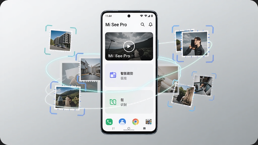�����������һ����׿�ֻ�����Ļ��ʾMi See ProӦ�������棬�������ͼ����ǿ�����ܲü�������ʶ���������ܿ�Ƭ���ֻ���Χ������Ƭ����ͼ��AIʶ���Ч����������Ϊǳ��ɫ���䣬������ñ�ƽ���Ƽ����ϸ�ڸɾ����䣬���������������޶���װ��Ԫ��