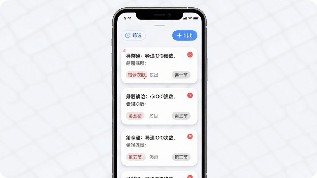 ������ͨ��APP���Ȿҳ�棬��Ļ����Ϊ�����б���Ƭ��ÿ�ſ�Ƭ��ʾ��ĿժҪ����������������½ڱ�ǩ��������ɸѡ�뵼����ť������Ϊ�����б������Ϊ��ˬǳɫϵ��ϸ�ڰ�����ɫ�����ǡ���ɫ����������Բ�ǿ�Ƭ��Ӱ�����ʸ��壬����ɾ����޶���Ԫ��