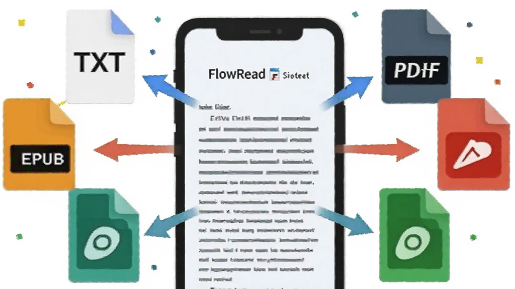 һ�ű���FlowRead���ʽ����������ʾ��ͼ���������ֻ���Ļ��Χ������TXT��EPUB��PDF�ȸ�ʽͼ�꣬ͼ���Կ�Ƭ��ʽƯ������ͷָ���ֻ���Ļ������������Ű棬�������ƽ����ɫ�����죬�����������ɾ�������Ԫ��