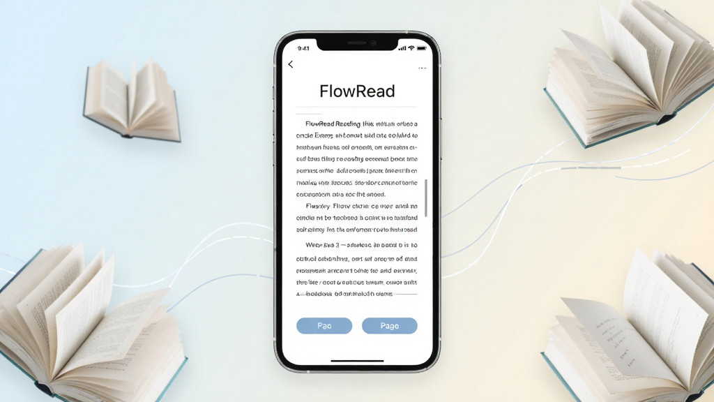 һ��չʾFlowRead�Ķ������������Ч��ͼ�������������ֻ���Ļ����Ļ����ʾ���ĵ������Ķ����棬�������Ű�ͷ�ҳ��ť����������͵�ǳɫ���䣬��Χ��׺�����������鼮������������Ԫ�أ�������¼�Լ�����������ɾ����޶���Ԫ��
