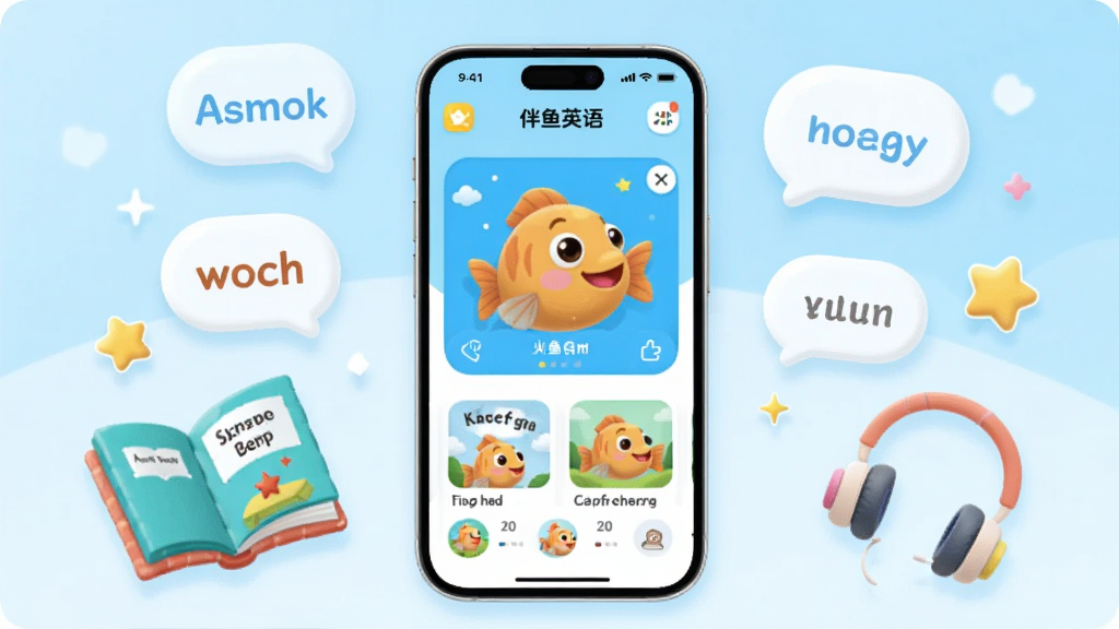 �����������һ�������ֻ�����Ļ��ʾ����Ӣ��APP���ٶ�Ӣ��ѧϰ���棬�������п�ͨ��������Ӣ��汾��Ƭ���ֻ���Χ����Ӣ�ĵ������ݡ��汾��������С���ǵ�ѧϰԪ�أ�����Ϊ��͵�ǳ��ɫ���䣬���־��жԳƣ����Ϊ���¿�ͨ��ƽ���廭��ϸ�ڰ���Բ��ͼ���������Ӱ�����������ɾ����޶���Ԫ��