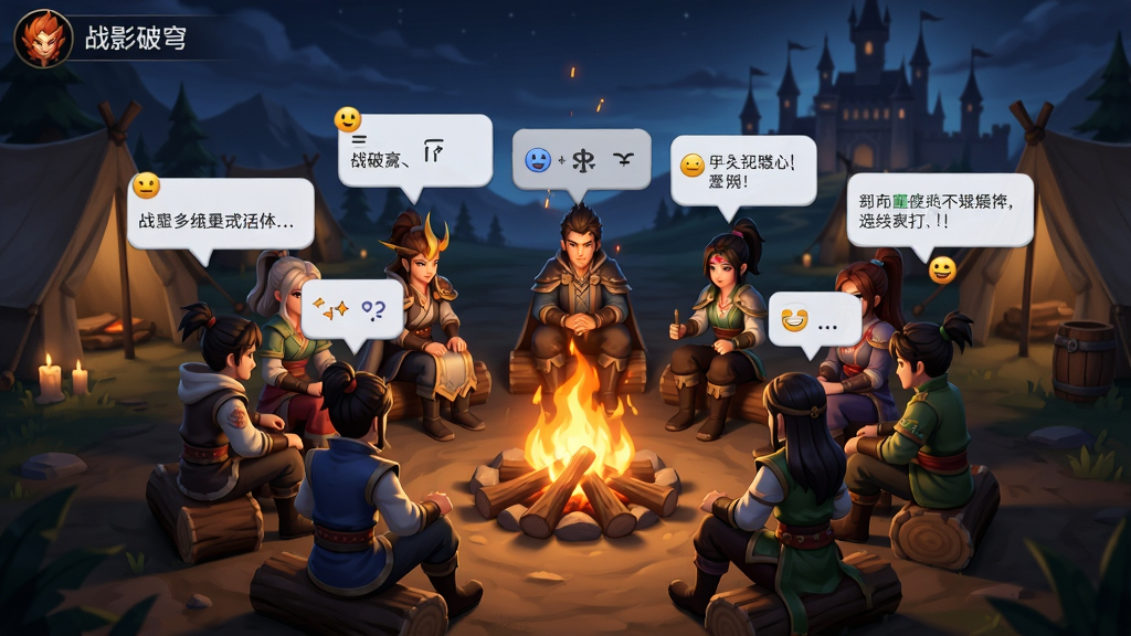 ��������Ϊ��սӰ��񷡱��Ϸ�������罻������չʾ������ҽ�ɫΧ���������ԣ�ͷ�����ֶԻ����������ͼ�꣬����Ϊҹɫ�µ�Ӫ����Զ���Ǳ�����������ΪԲ��Χ����ͼ�����Ϊ���������Ϸ�����廭��ϸ�ڰ���������ǡ���ɫ���β��졢���������ַ��ţ����ʸ��塢�ɾ����޶���Ԫ��