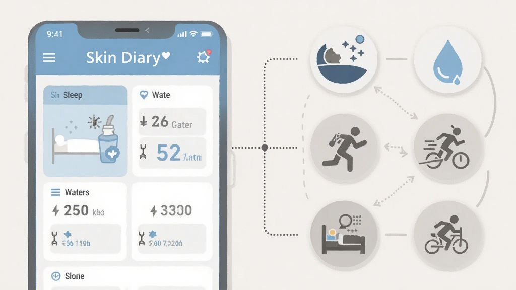 һ����Ϣͼ�����Ĳ廭����������ǡ�Skin Diary��Ӧ�õ���������ͼ��ʽ���Ҳ���˯�ߡ���ˮ���˶�������ָ���ͼ����ϣ��м������������γɹ�������ʾ�⣬������ɫΪǳ����ů�ң���������࣬�Ű���������ʸ��壬�ɾ�������װ�Ρ�