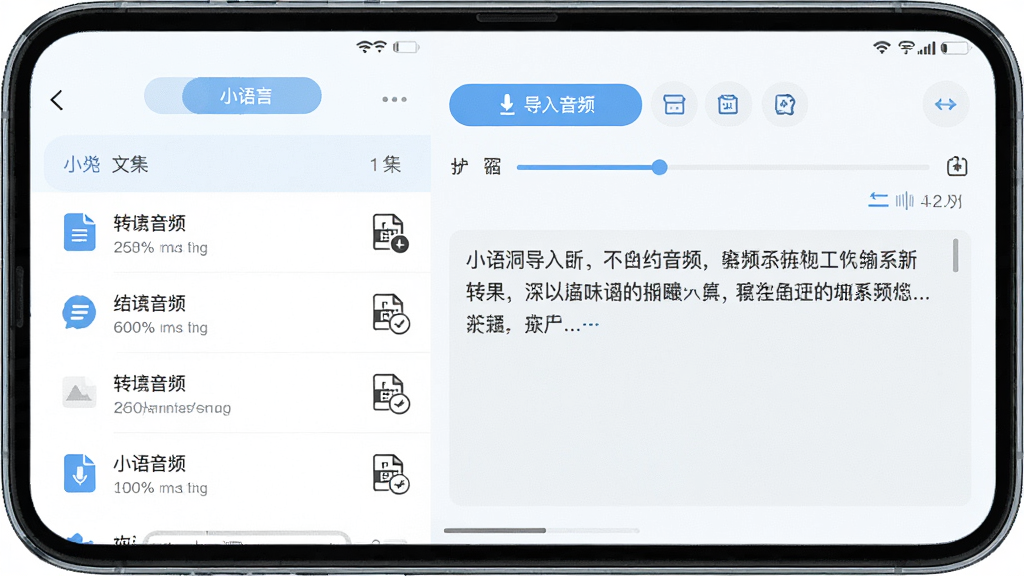 С�ﶴ����Ƶ����תд���棬�ֻ���Ļ��ʾ�ļ��б���תд���������������С�������Ƶ����ť�����ֽ��Ԥ�����򣬲�������ļ��б��Ҳ���Ԥ������ˬǳɫ���ϸ��չʾ���Ȱٷֱ����ļ���ʽͼ�꣬���廭�ʣ�����ɾ�������Ԫ��