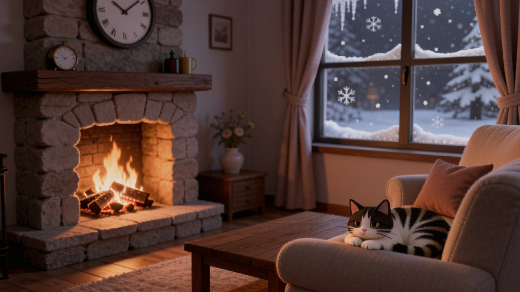 ���ڼ�����Ϸ��ͼ��չʾһ����ܰ�Ŀ�����������¯����������ɳ��������è�䣬��������ѩ