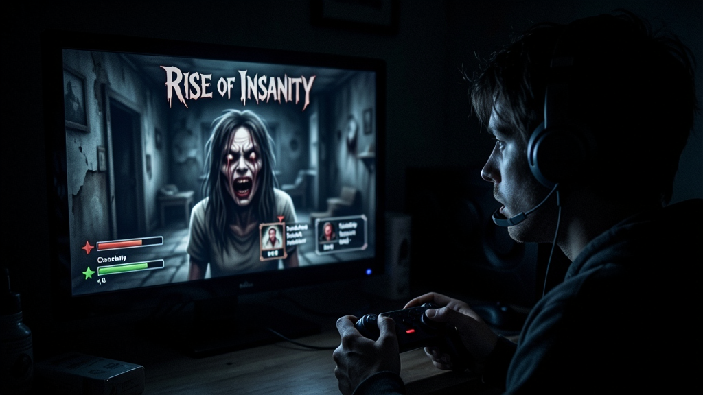 һ������������ķ�������ֲ���Ϸ����Ļ����Rise of Insanity����Ϸ���棬��Χ�谵��ֻ����Ļ���⣬Ӫ��ֲ�����