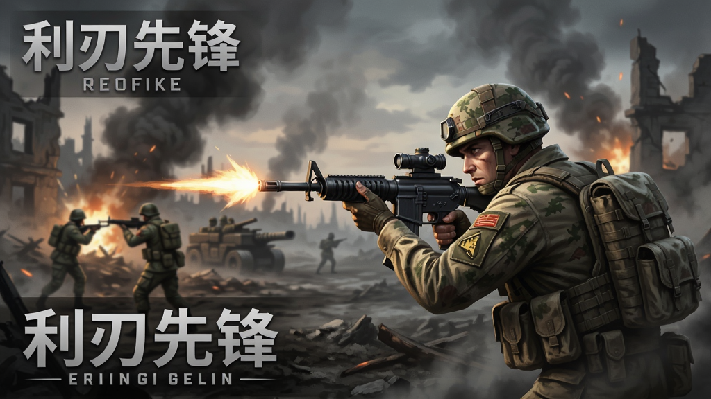 利刃先锋游戏场景,一名士兵在硝烟弥漫的战场上瞄准敌人