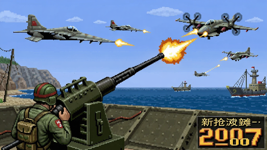 新抢滩登陆2007游戏画面,玩家使用高射炮射击敌机