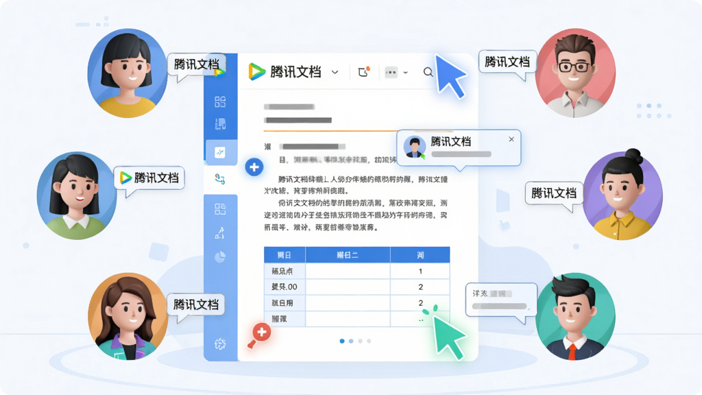 ���壺��Ѷ�ĵ�����Э���༭�������������ͷ��Χ��һ���ĵ������֣�����Ϊ�ĵ�ҳ�棬��Χ�ֲ���ͬ��ɫ��ͷ��͹�ꣻ�Ű棺ͻ��ʵʱ�����У������۵���������ִ�����廭�磬ɫ�ʻ��ã�ϸ�ڣ��ĵ����������ֺͱ���ͷ���Ա�ע����Ѷ�ĵ������������ʣ����壬�ɾ����޶���Ԫ��