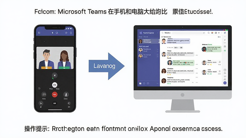 ���壺Microsoft Teams ���ֻ��͵����ϵ�ʹ�öԱȣ����֣����Ϊ�ֻ����棬�Ҳ�Ϊ���Խ��棻�Ű棺�м��ü�ͷ���ӣ��ײ�Ϊ������ʾ����񣺼���ƽ�廭�磻ϸ�ڣ��ֻ���ʾ���黭�棬������ʾ���촰�ڣ����ʣ����壬�ɾ����޶���Ԫ��