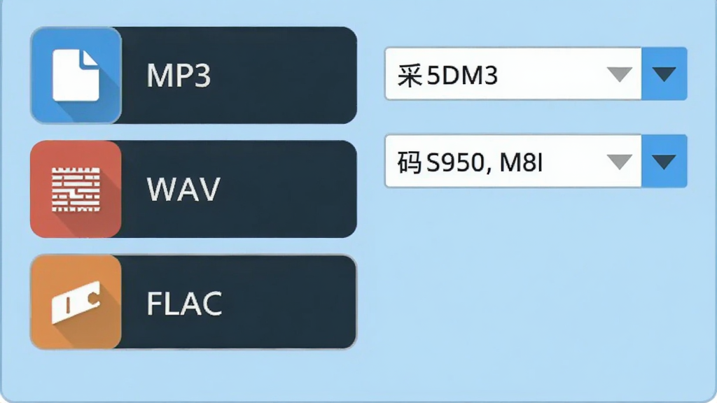 �ù�����¼��������Ƶ��ʽѡ����棬��ʾMP3��WAV��FLAC�ȸ�ʽѡ��Ա��в����ʺ����������˵�������Ϊǳ��ɫ����������ˬ����ʽͼ����Ŀ���������ֱ������