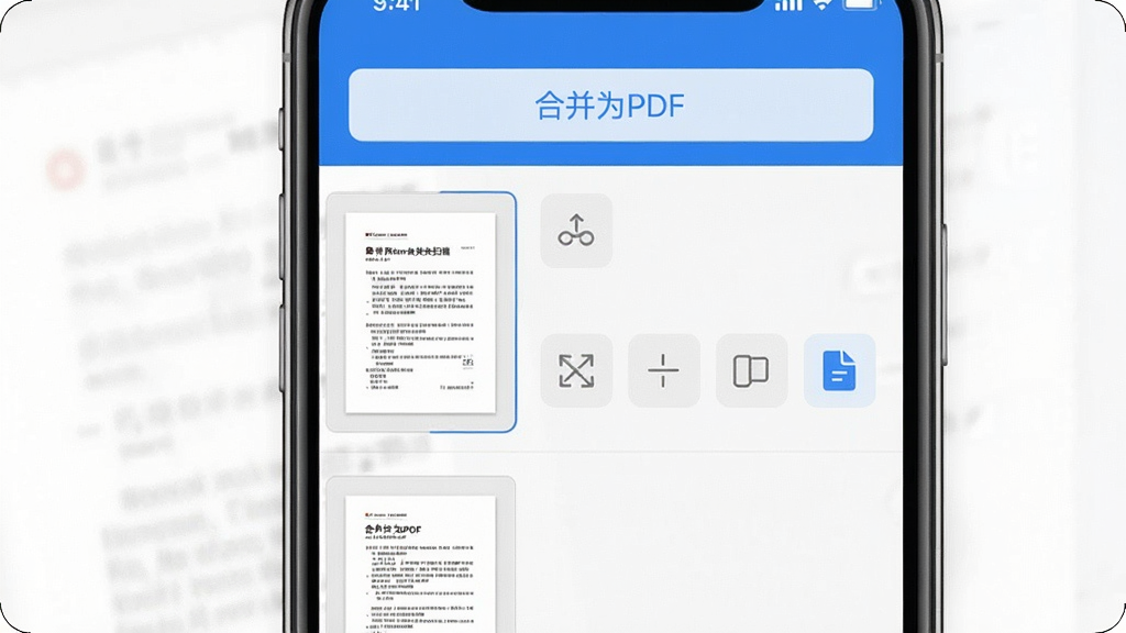����ɨ���ҳ�ϲ����ܽ��棬�ֻ���Ļ����ʾ�ļ��б�ҳ�棬�����С��ϲ�ΪPDF����ť���б�������ҳ�ĵ�����ͼ��֧�ֳ����϶����򣬽����Լ����ɫ���������ʸɾ�