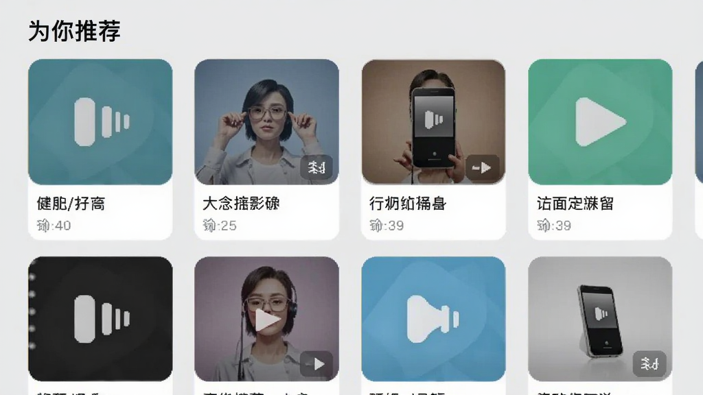 �����ֻ��ƶ�App���Ƽ�ҳ���ͼ����Ļ��չʾ�š�Ϊ���Ƽ�����Ŀ�����������Ƶ��Ƭ��ÿ�ſ�Ƭ�з���ͼ�ͱ��⣬���沼�����룬ɫ�ʴ������ʣ�����Ϊǳ��ɫ�������������ɾ��޶���Ԫ��