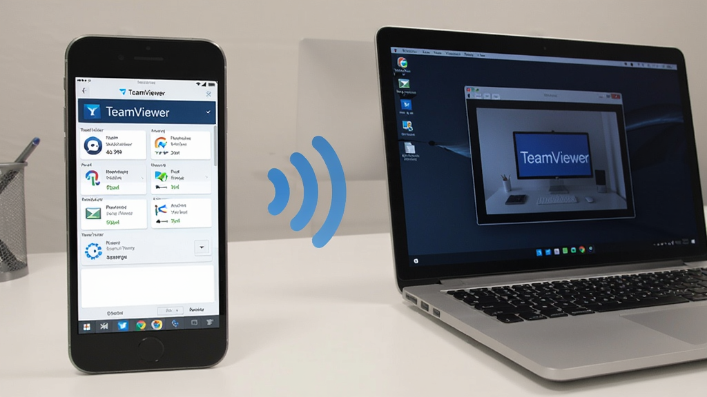 TeamViewer�������ֻ��͵�����ͬʱ���е�ʵ��ͼ��������ֻ���Ļ��ʾTeamViewer�����棬�ұ��ǱʼǱ�������Ļ��ʾԶ�����洰�ڣ�����֮���������ź�ͼ�����ӣ�����Ϊ���칫����������дʵ������ͻ��